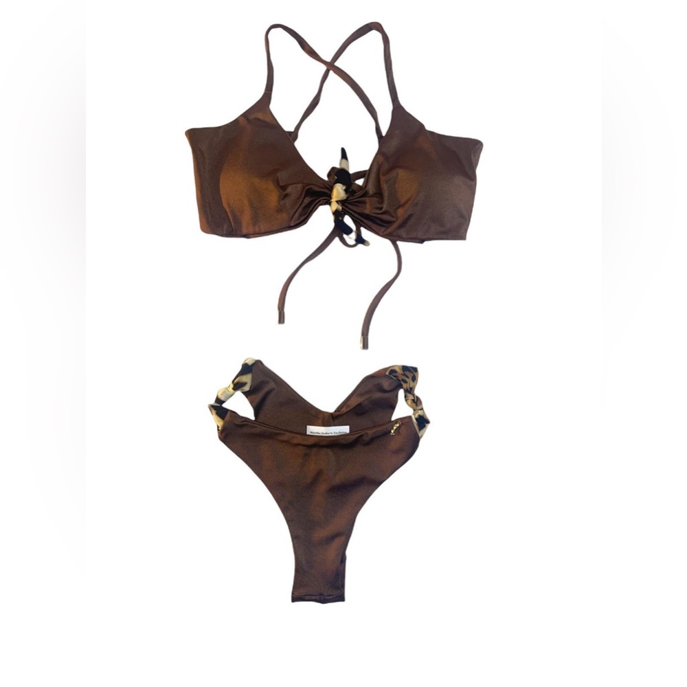 Brown Bikini Set with Knot Detail